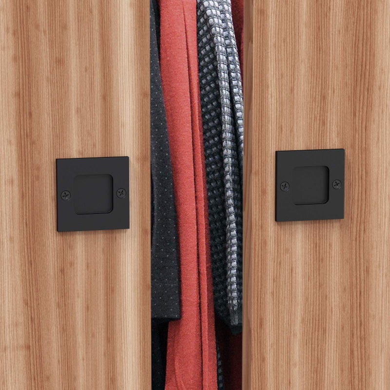Tibres - Finger Pulls for Closet Door - 2.5" Square Sliding Door Pulls Handles - Flush Pulls for Pocket Door - Matte Black - Set of 2 - Image 5